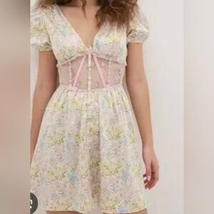 For Loves & Lemons Glitter Garden Cap Sleeve Dress Pastel Color Floral Size L